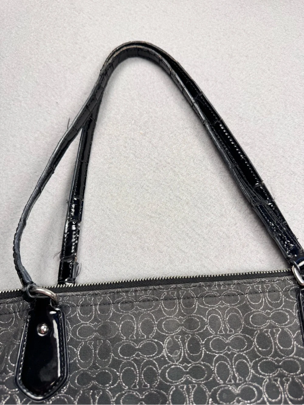 Y2K Coach poppy Black Signature Canvas Tote with Patent Trim